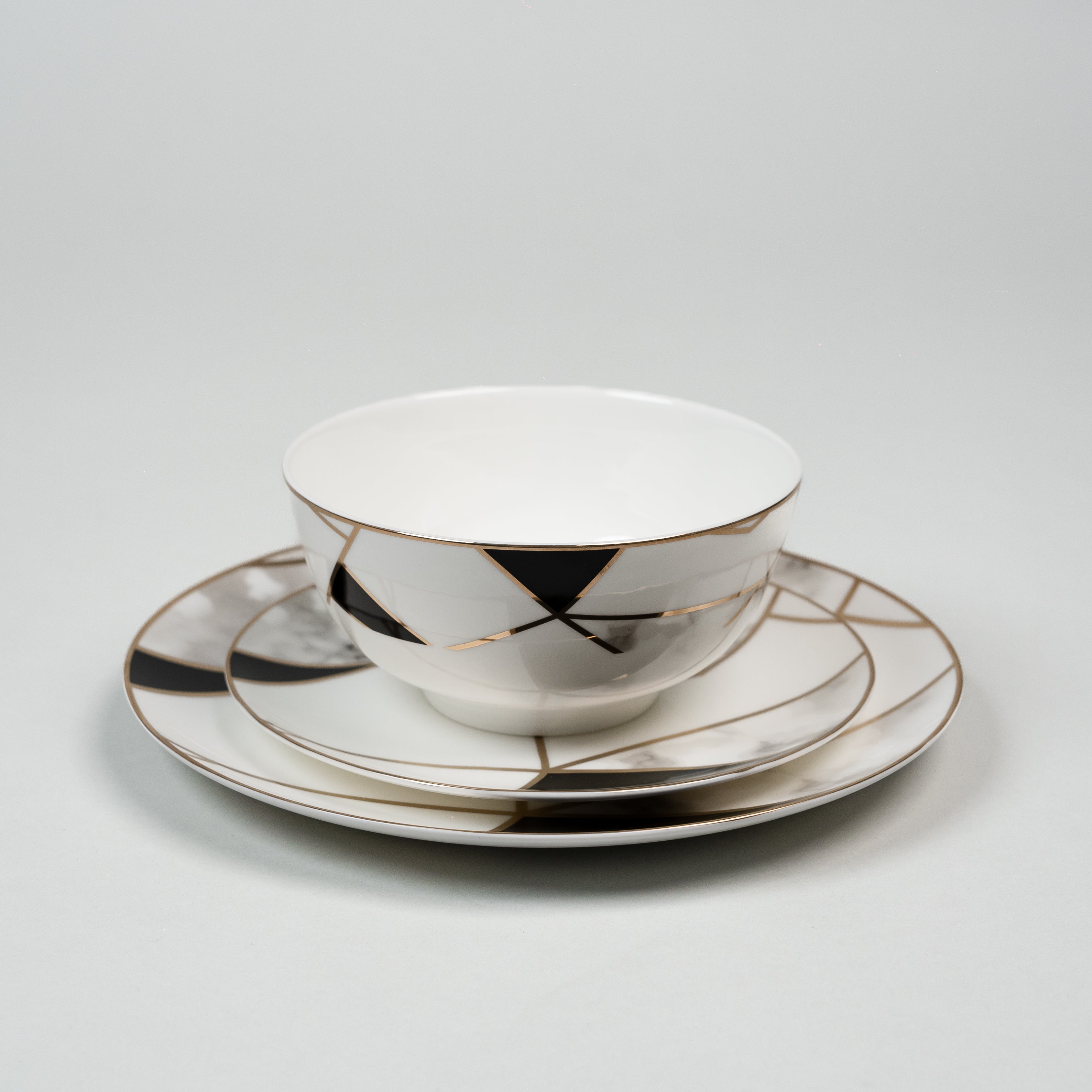 Luminoir Transform - Service de table 12 pièces en porcelaine marbre noir et or