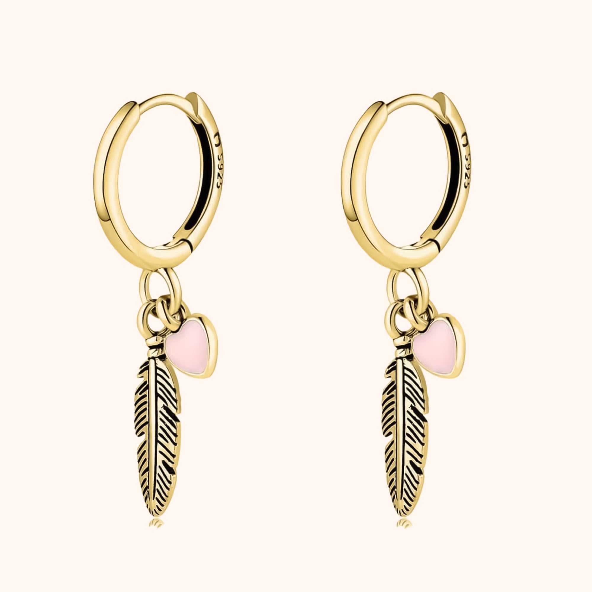 Althea - Créoles plume et cœur rose romantiques