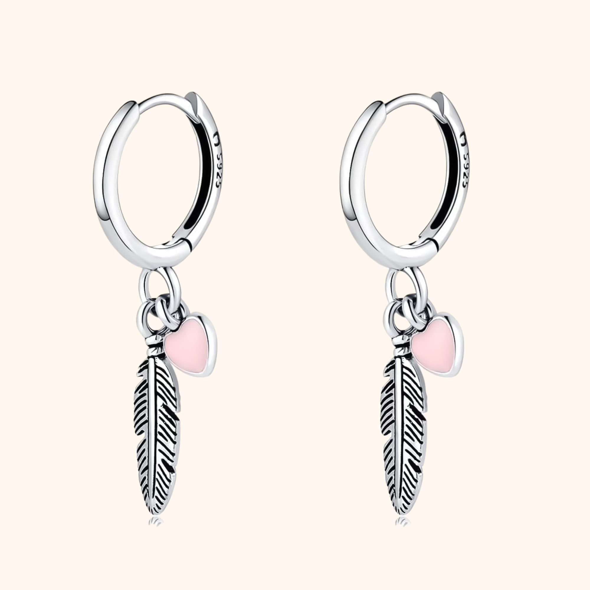 Althea - Créoles plume et cœur rose romantiques