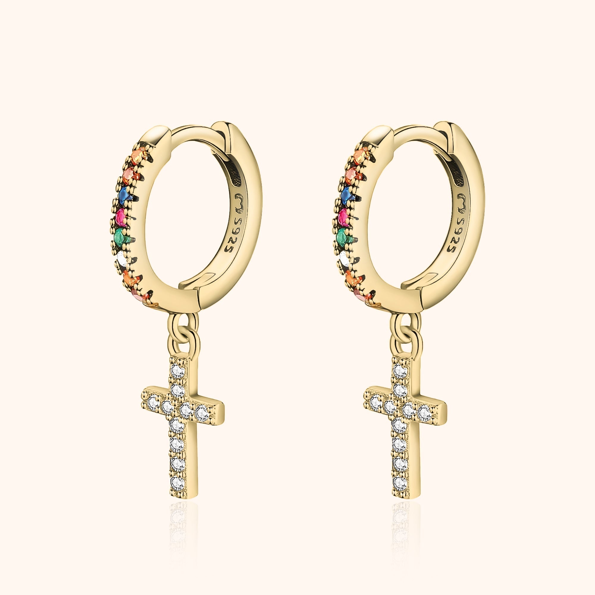 Aurora - Boucles d'oreilles croix à la zircone multicolore