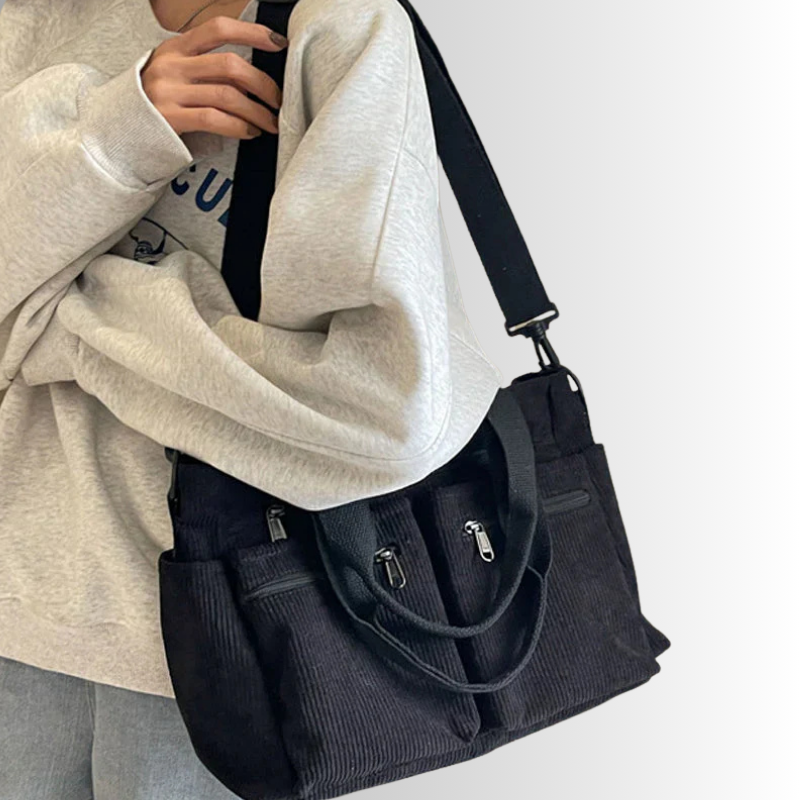 Emma | Élégant Sac Fourre Tout Femme Pratique en Velours Côtelé 7