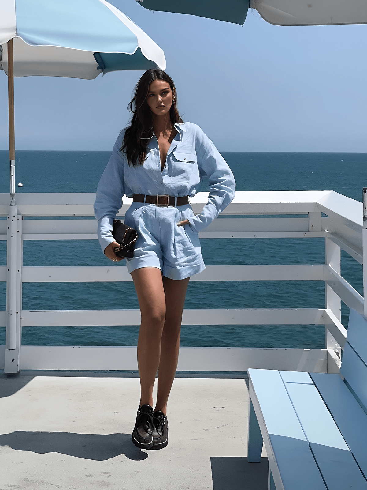 Ensemble Chemise Oversize et Short Taille Haute - Tenue Confortable pour Temps Chaud 4