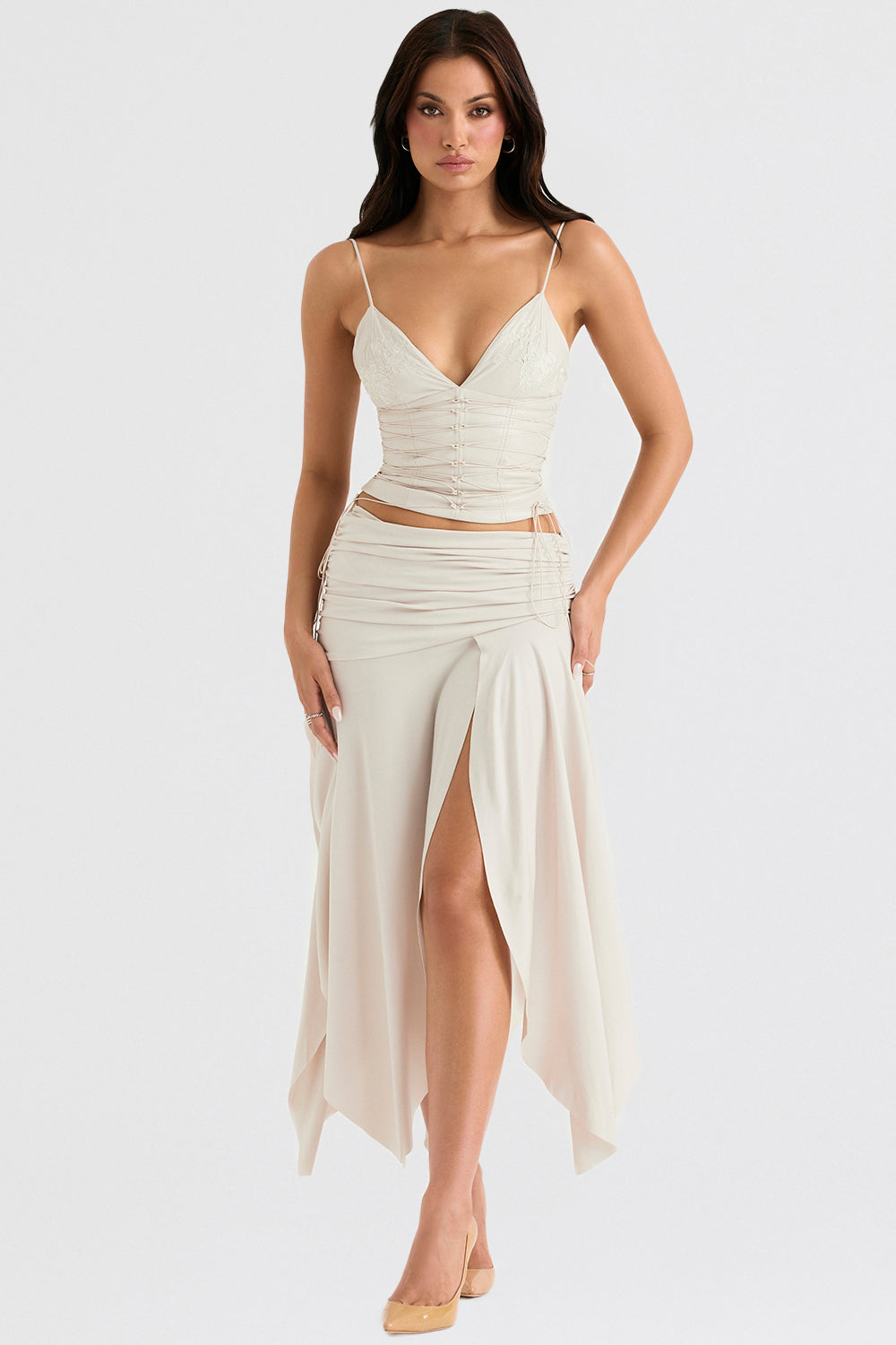 Ensemble Corset Élégant et Jupe Midi Drapée - Tenue Chic pour Soirées 2