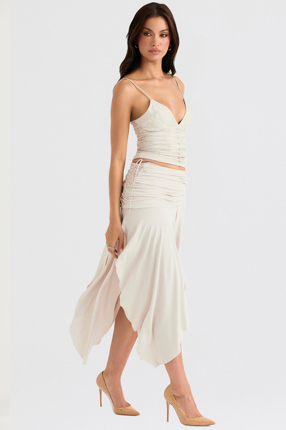 Ensemble Corset Élégant et Jupe Midi Drapée - Tenue Chic pour Soirées 4