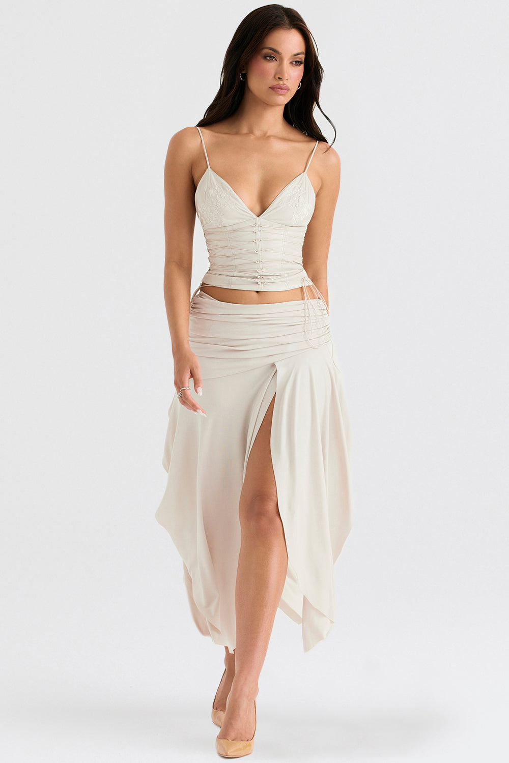 Ensemble Corset Élégant et Jupe Midi Drapée - Tenue Chic pour Soirées 5