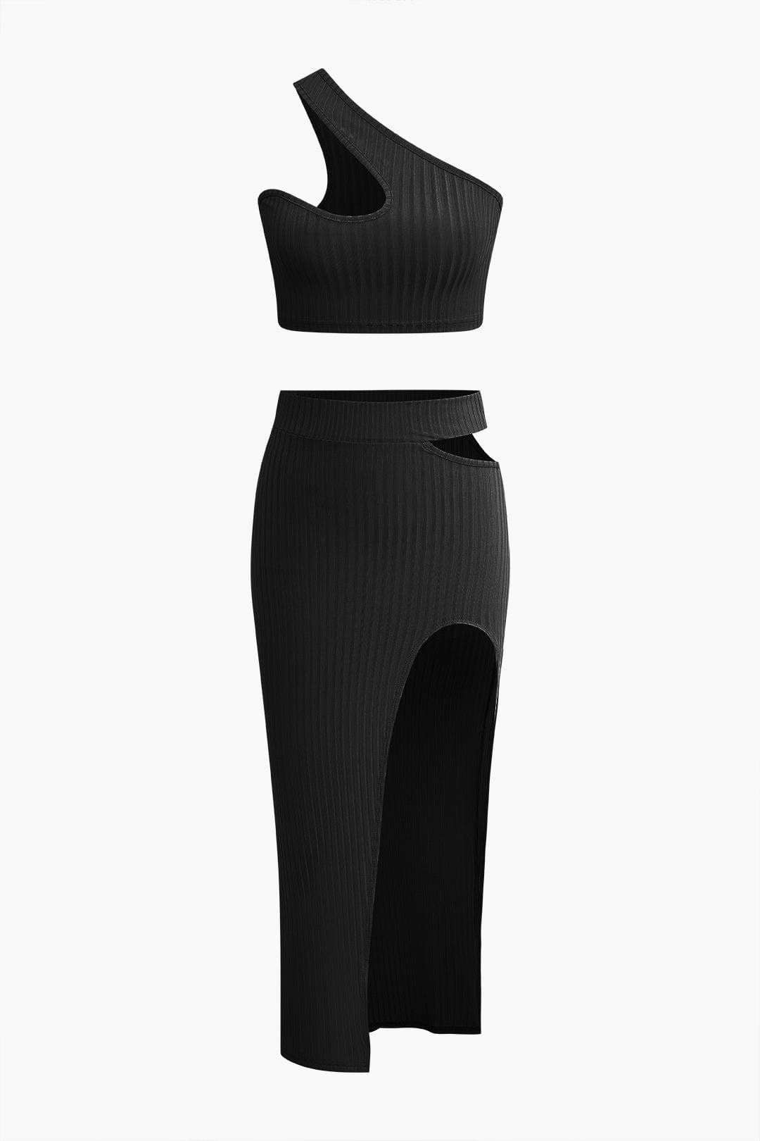 Ensemble Femme Élégant à Une Épaule - Jupe Fendue et Haut Asymétrique pour Soirées 0