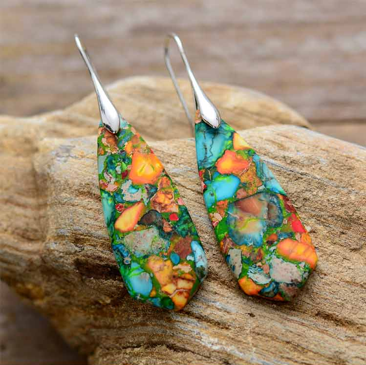 Boucles d'Oreilles Jaspe Coloré - Pierre Naturelle