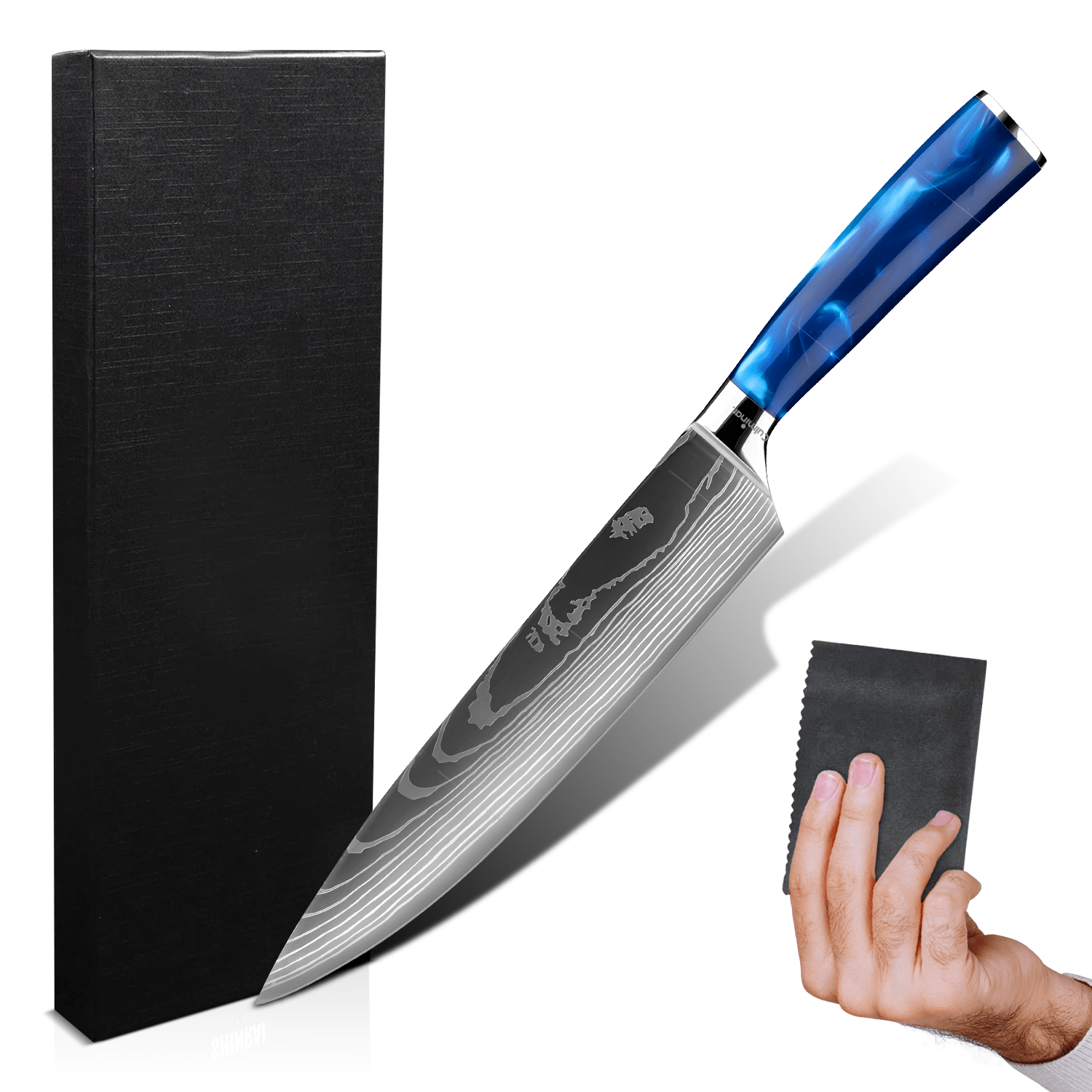 SaffierKok - Couteau de Chef Japonais en Acier Damas 23 cm