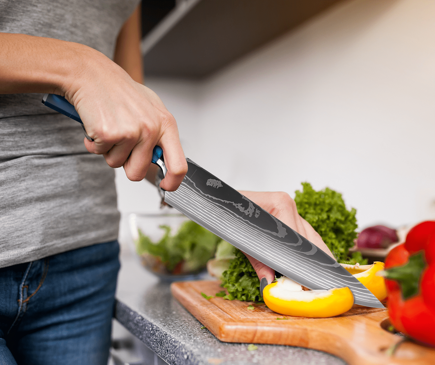 SaffierKok - Couteau de Chef Japonais en Acier Damas 23 cm
