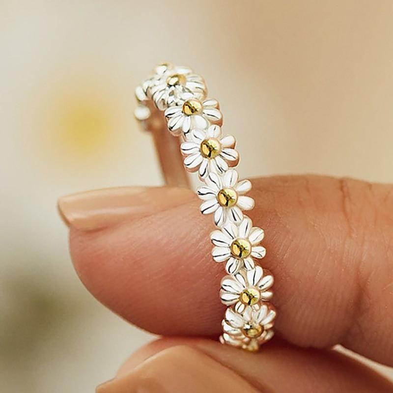 Fiora - Bague marguerites réglable émail en argent