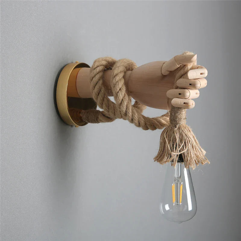RetroHand - Lampe murale industrielle en corde en forme de main