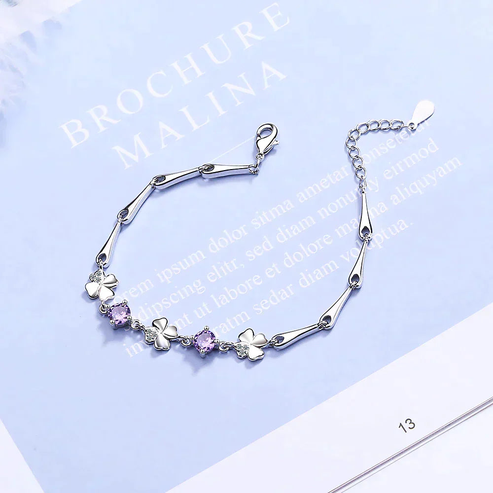 Bracelet trèfle à quatre feuilles porte-bonheur en argent