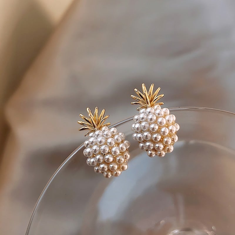 Leilani - Boucles d'oreilles ananas tropical et perle