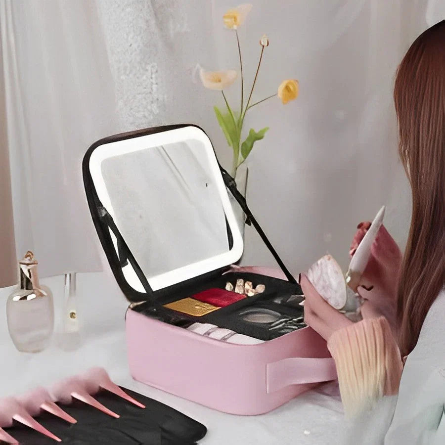 MirrorGlam - Trousse à Maquillage avec Miroir LED