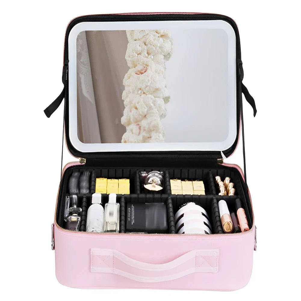 MirrorGlam - Trousse à Maquillage avec Miroir LED