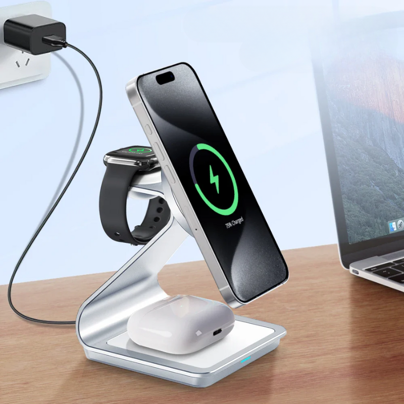 ChargeMaster 3-en-1 - Chargeur sans fil rapide 30W pour iPhone, Apple Watch et AirPods