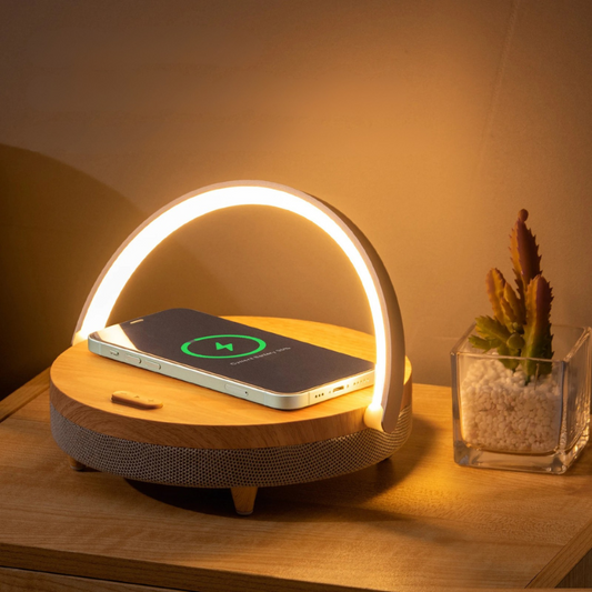 Lampe de Table Rechargeable Sans Fil avec Haut-Parleur Bluetooth ? Design Moderne en Bois pour Éclairage et Musique 0