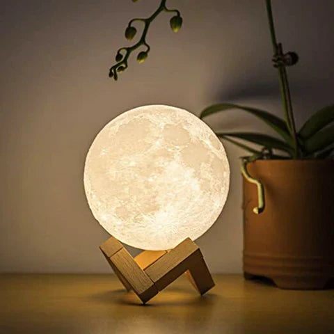 Lumière Lunaire | Lampe en 3D avec Commande Tactile et Support en Bois | Ambiance Apaisante pour Votre Intérieur 1