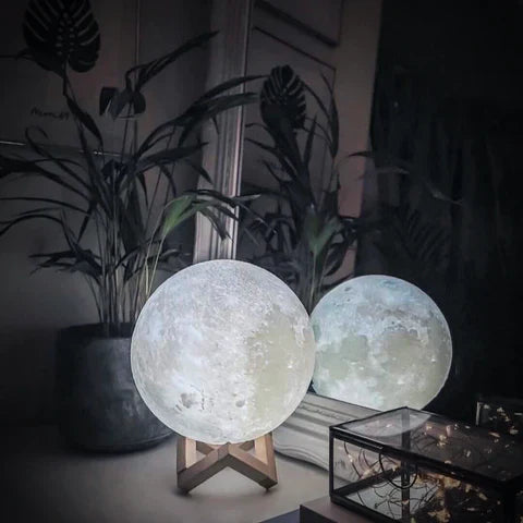 Lumière Lunaire | Lampe en 3D avec Commande Tactile et Support en Bois | Ambiance Apaisante pour Votre Intérieur 3