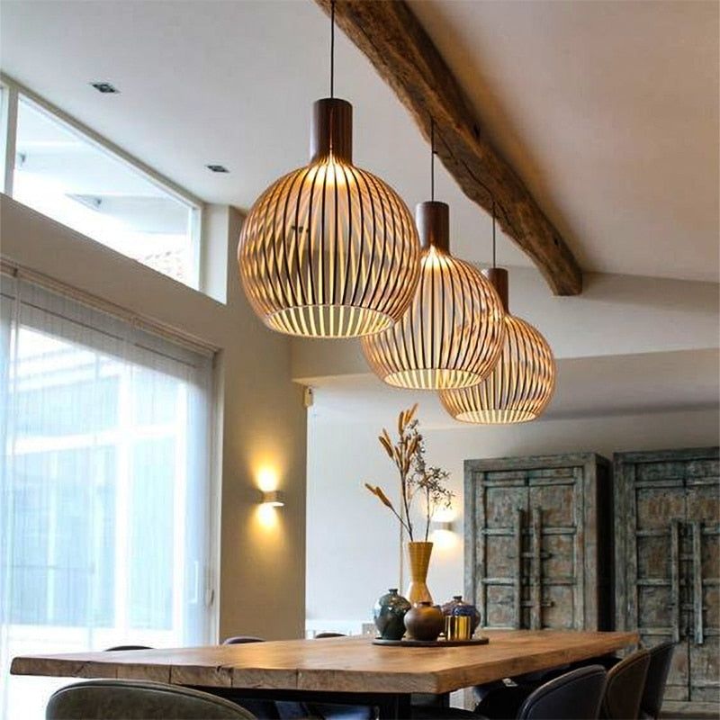 Luminaire Suspendu en Bois | Lampe Suspension Artisanale avec Lumière Chaude ? Ambiance Chaleureuse pour Cuisine et Bureau 1