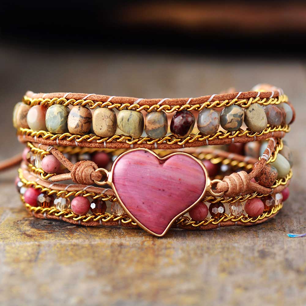 Rhodochrosite Heart Bracelet – Énergie Guérisseuse
