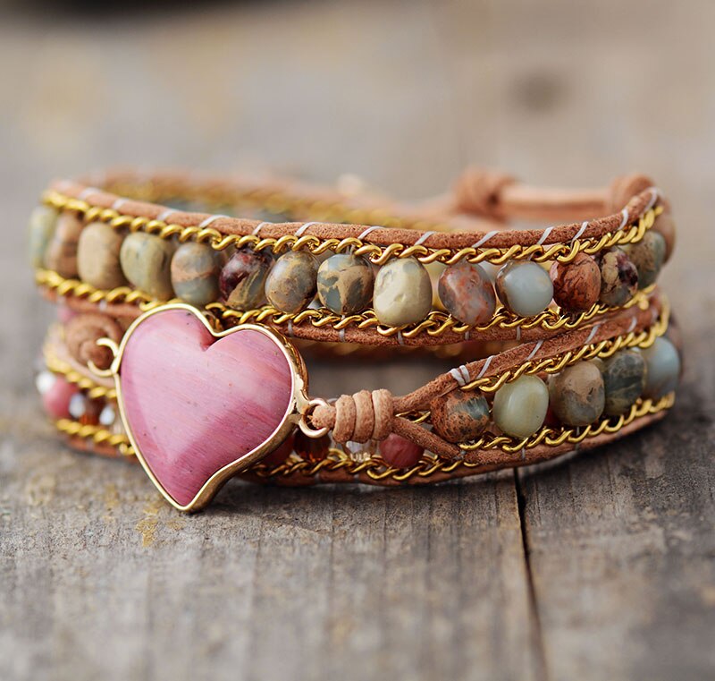 Rhodochrosite Heart Bracelet – Énergie Guérisseuse