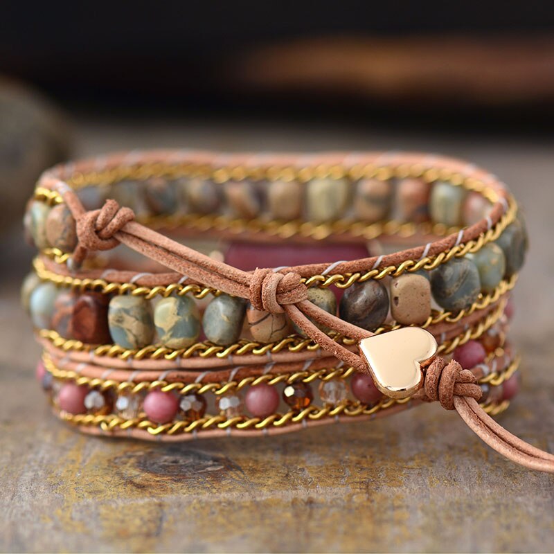 Rhodochrosite Heart Bracelet – Énergie Guérisseuse