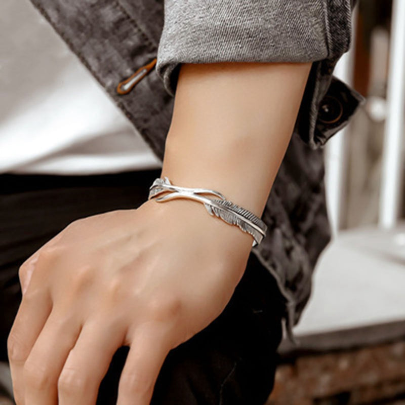 Bracelet Plume Argent Unisexe - Ange Gardien Réglable