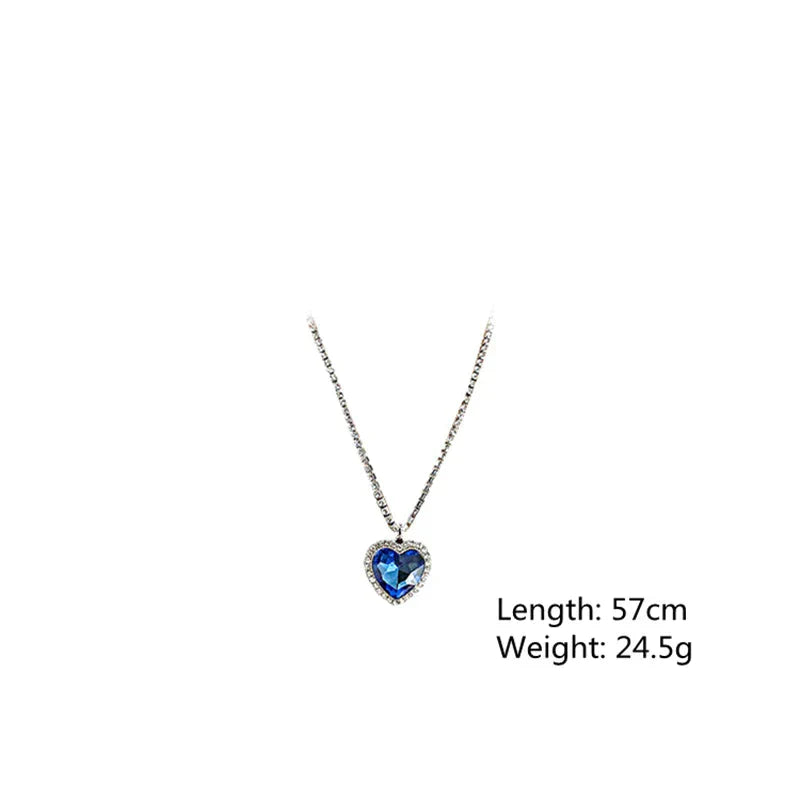 Collier Cœur Cristal Bleu - Zirconia 57 cm Scintillant
