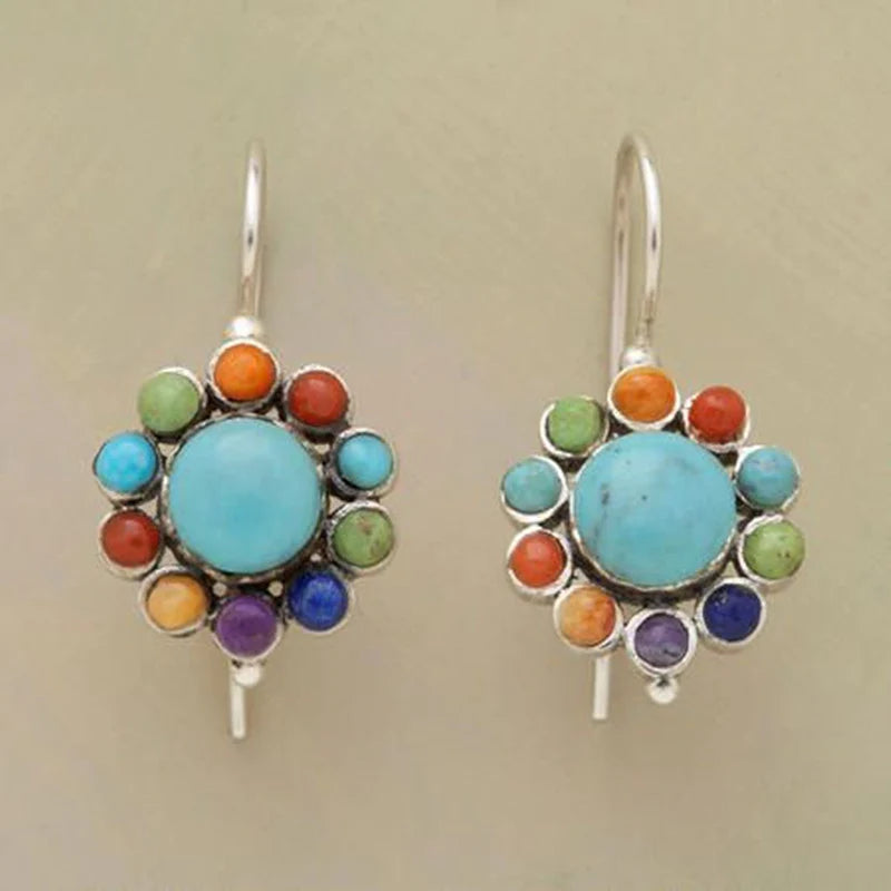 Naida - Boucles d'oreilles rondes turquoise multicolore