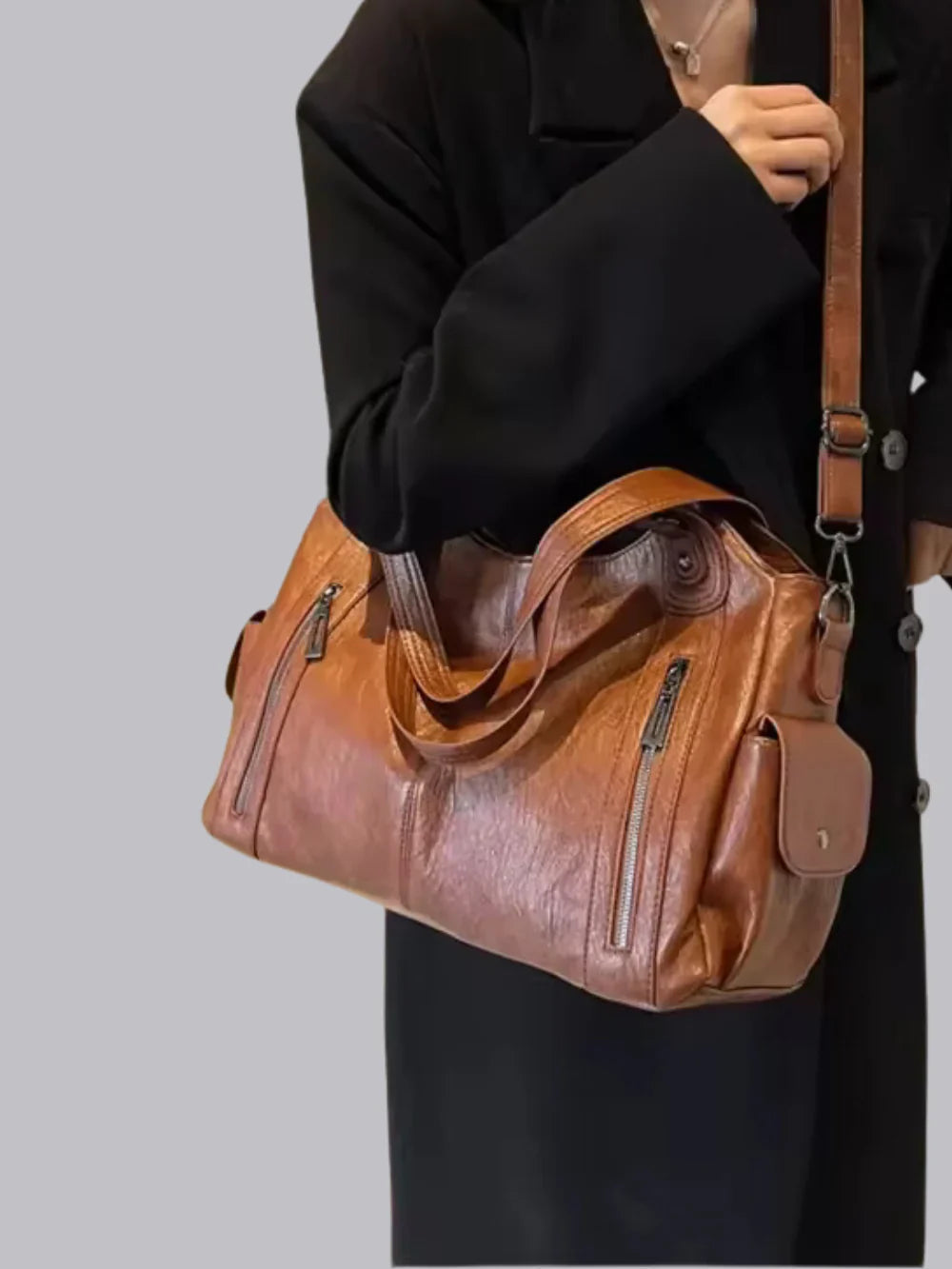 Mia | Élégant Sac Bandoulière Femme en Cuir Végétalien Noir 6