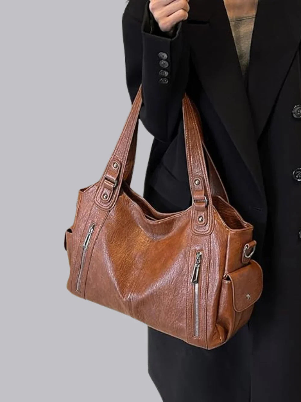 Mia | Élégant Sac Bandoulière Femme en Cuir Végétalien Noir 7