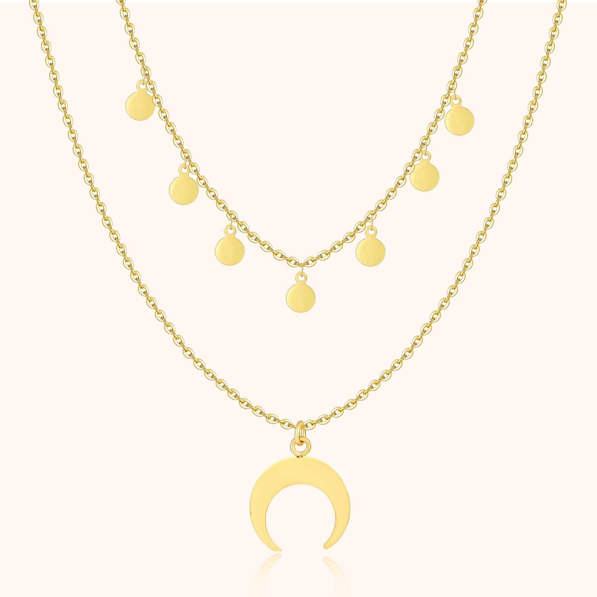 Luna - Collier double lune en argent à cercles multicouche