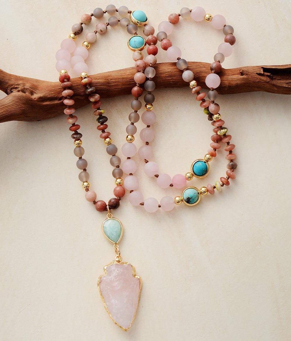Harmony - Collier en quartz rose, pendentif en pierre rose