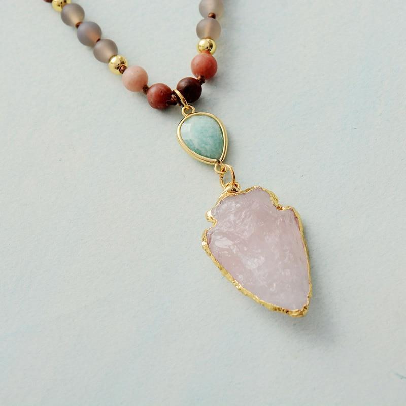 Harmony - Collier en quartz rose, pendentif en pierre rose