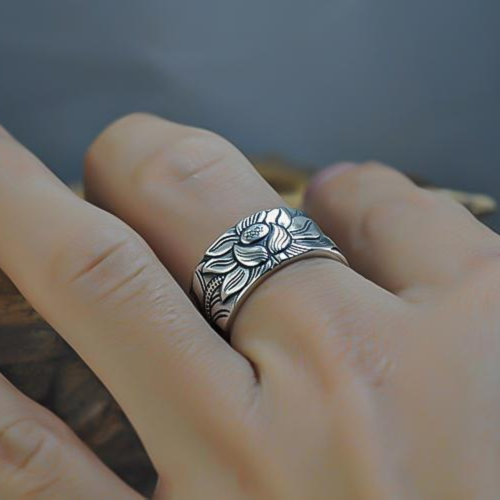 Bague Lotus Sutra Argent 925 Réglable Unisexe