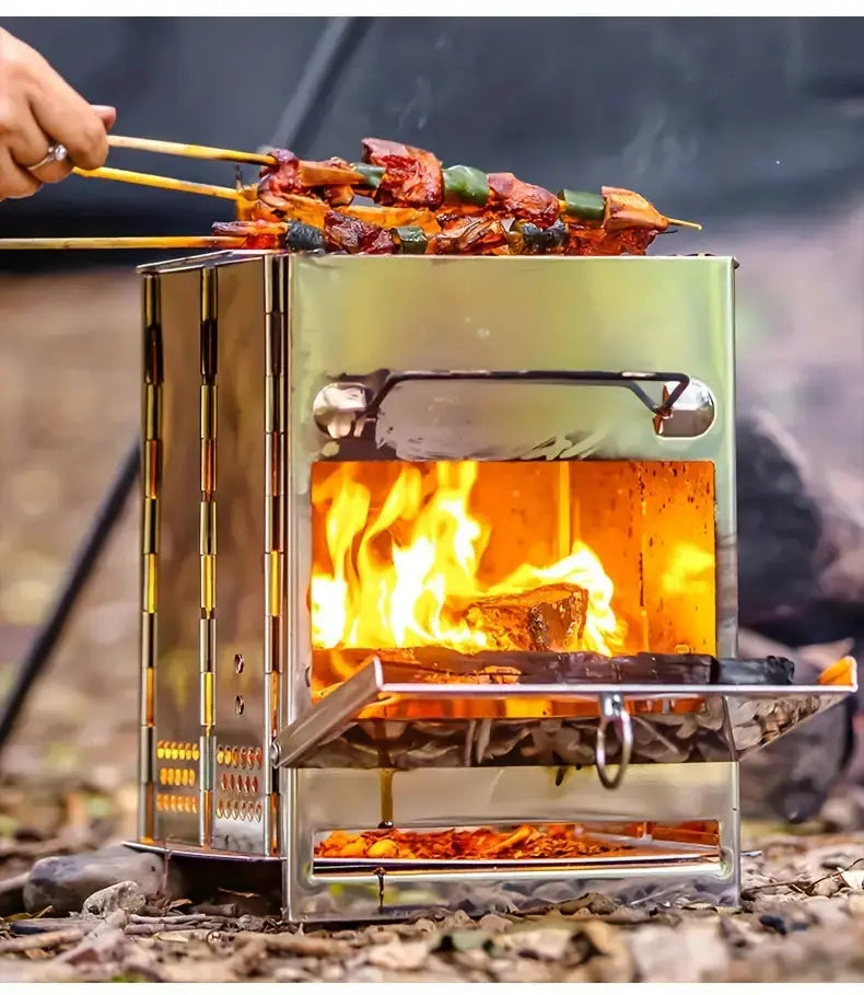 TrailFlame – Poêle à Bois Pliable Inox Stylé