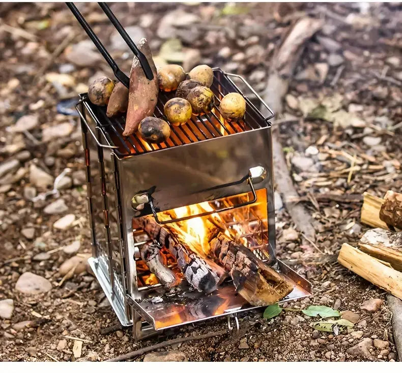 TrailFlame – Poêle à Bois Pliable Inox Stylé
