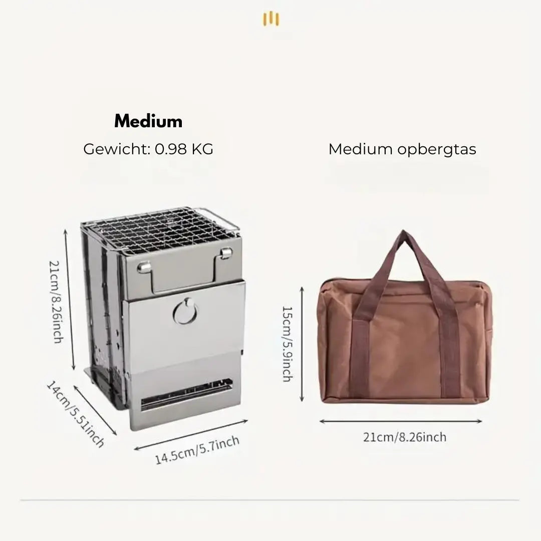 TrailFlame – Poêle à Bois Pliable Inox Stylé