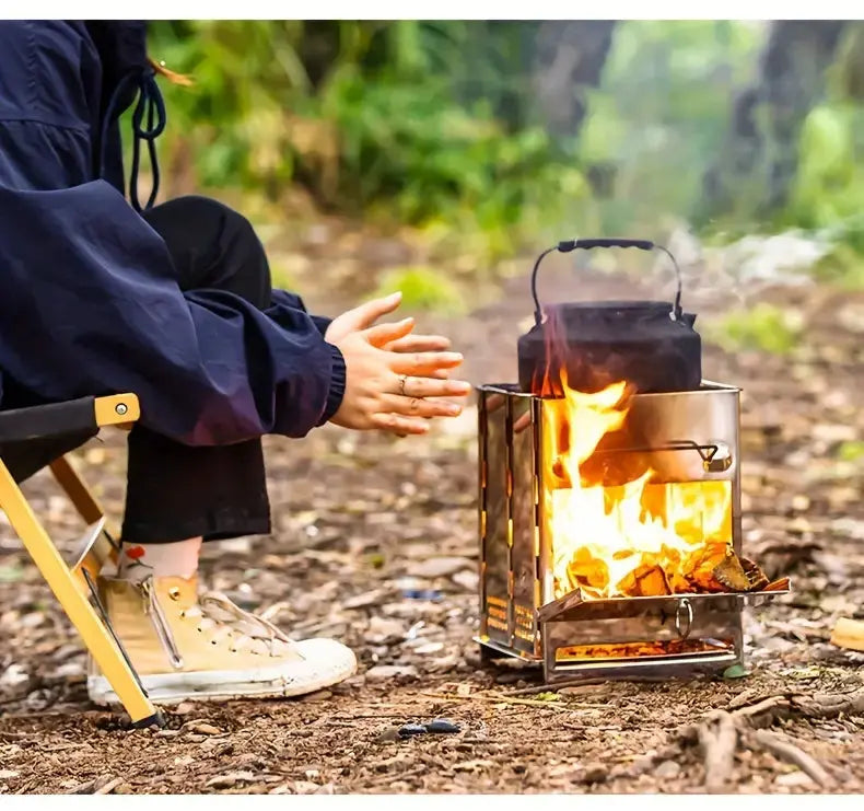 TrailFlame – Poêle à Bois Pliable Inox Stylé