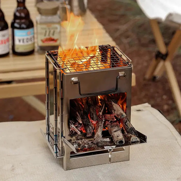 TrailFlame – Poêle à Bois Pliable Inox Stylé