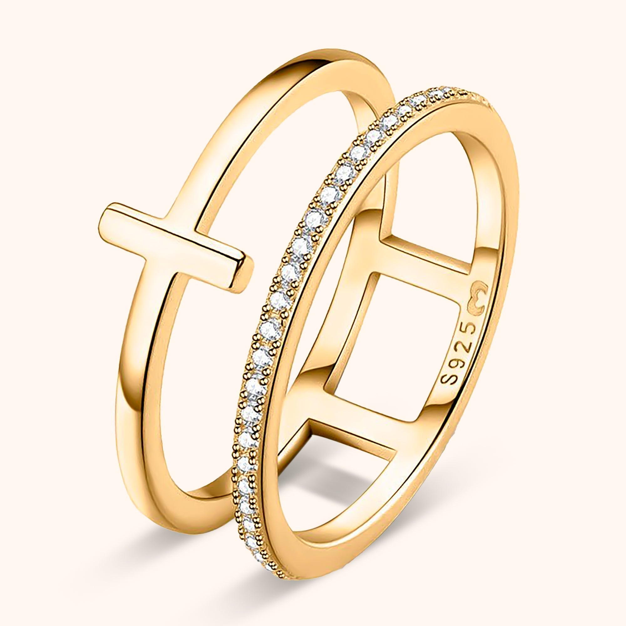 Celeste - Bague double croix en zircone, argent 925