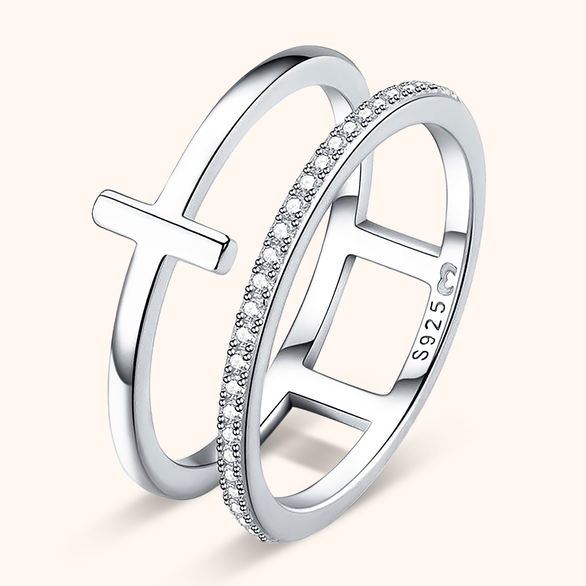 Celeste - Bague double croix en zircone, argent 925