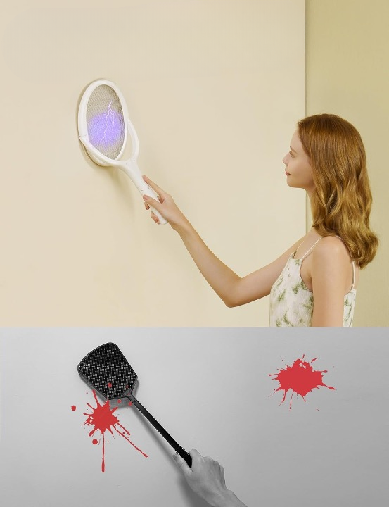 Raquette à Mouches Électrique Rechargeable avec Tête Rotative à 90° | Solution Écologique pour Éliminer les Insectes 4
