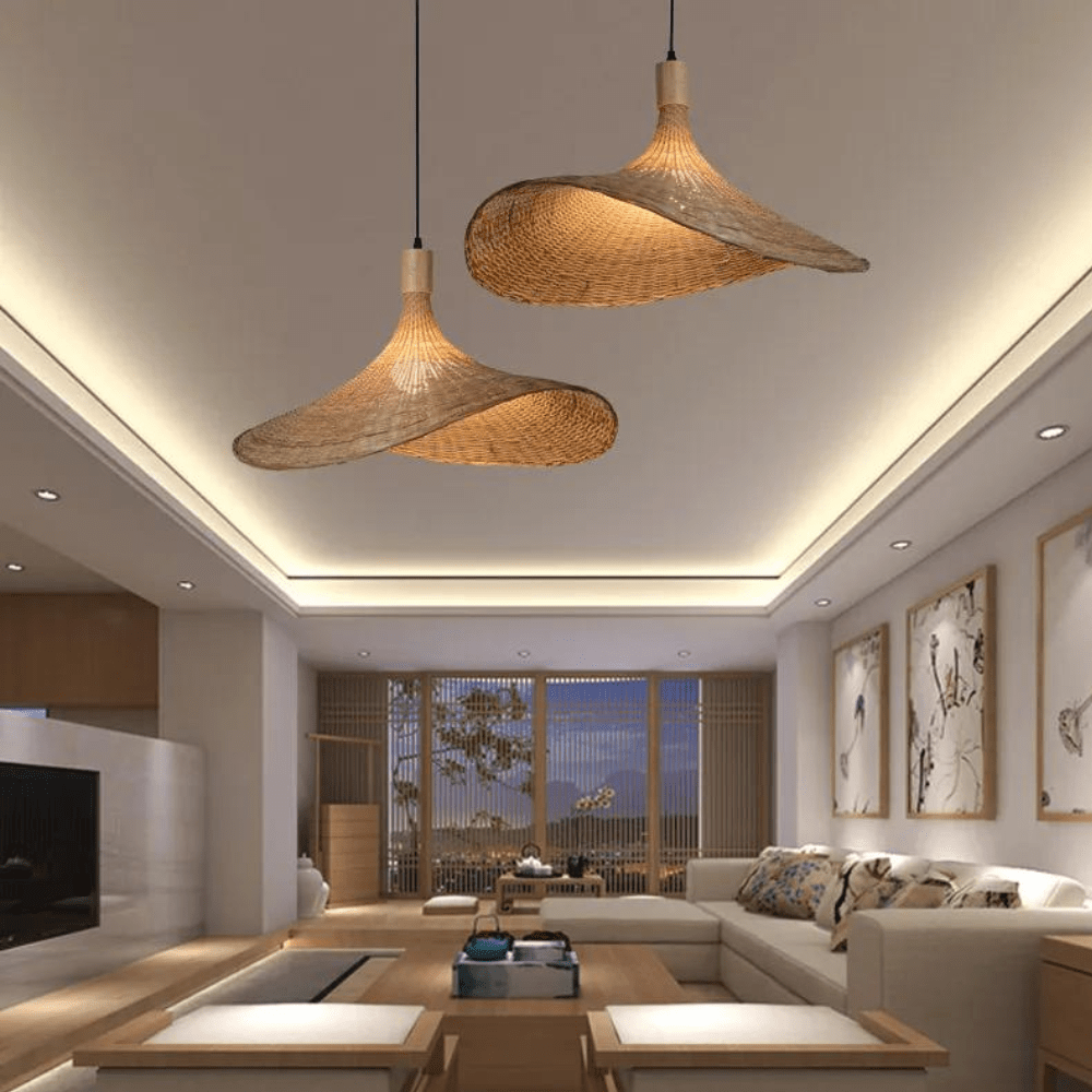 RietWicker | Élégante Lampe Suspendue en Osier Naturel pour Intérieur 0