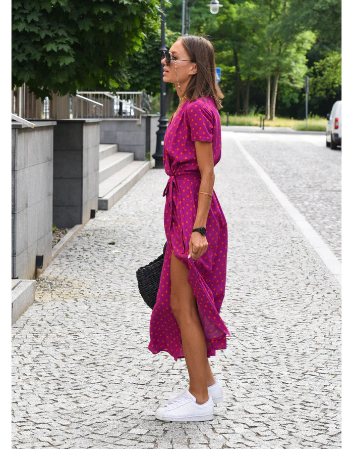 Robe Longue Cache-Cœur Femme - Élégante Robe de Soirée à Pois pour l'Été 6