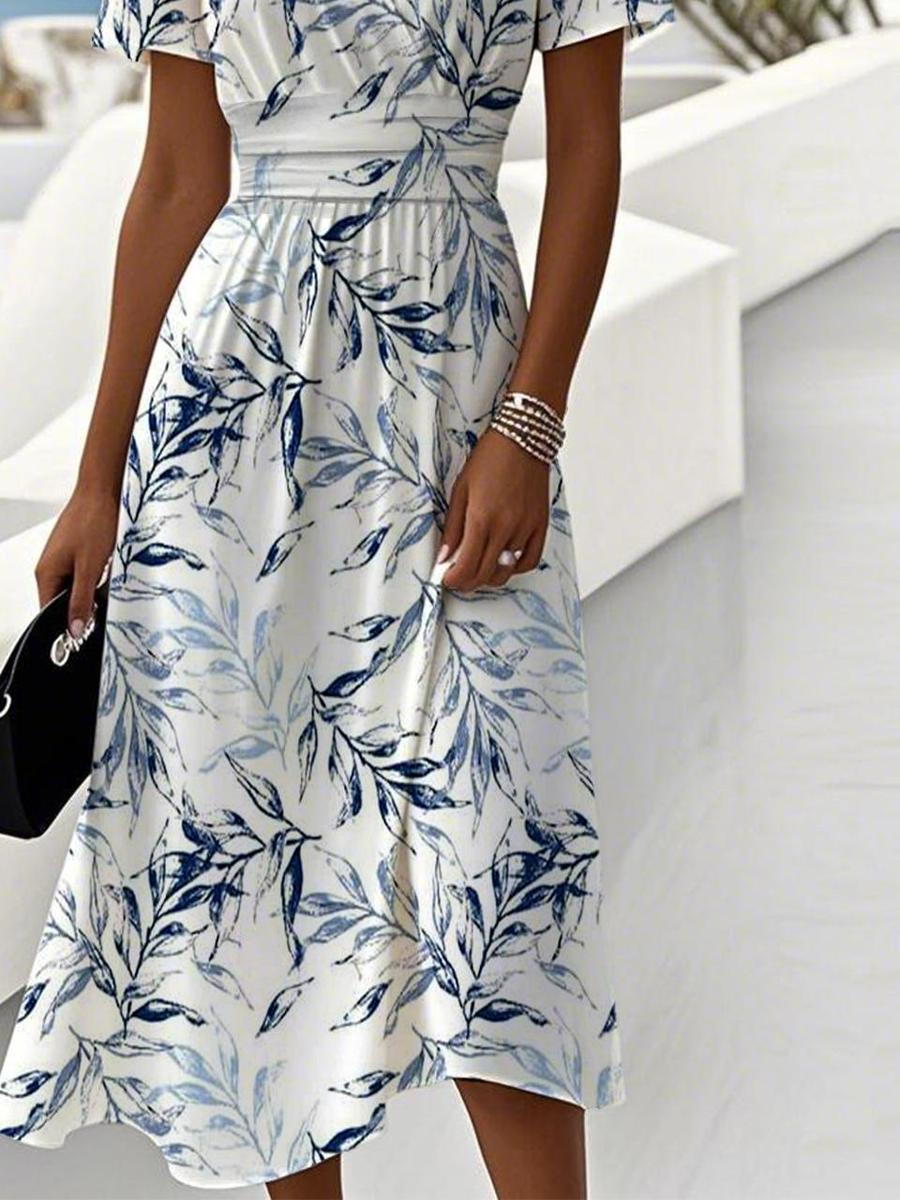 Robe Midi Femme - Élégante Robe Décontractée avec Col en V et Manches Courtes 2