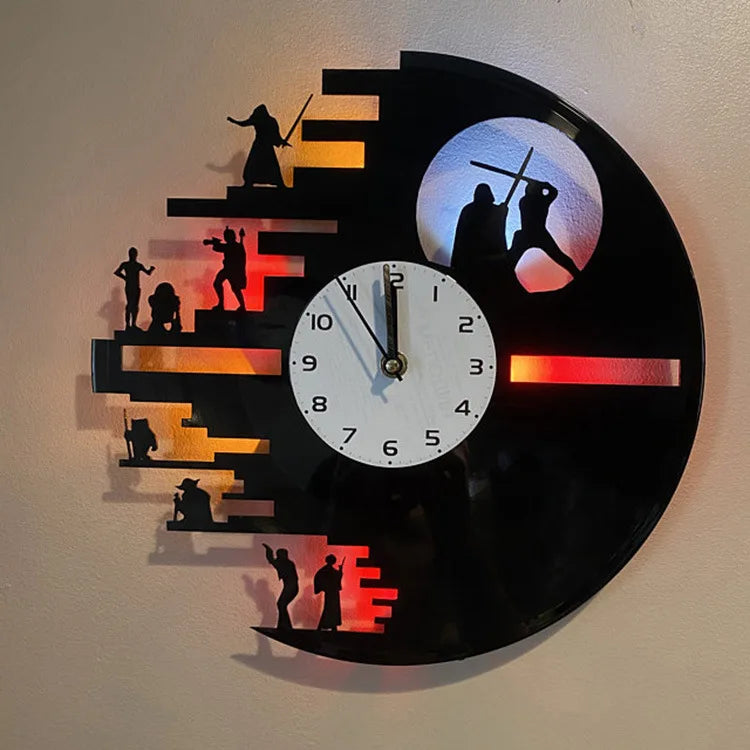 StarWarsVinyl Clock - Horloge murale LED en vinyle pour chambre