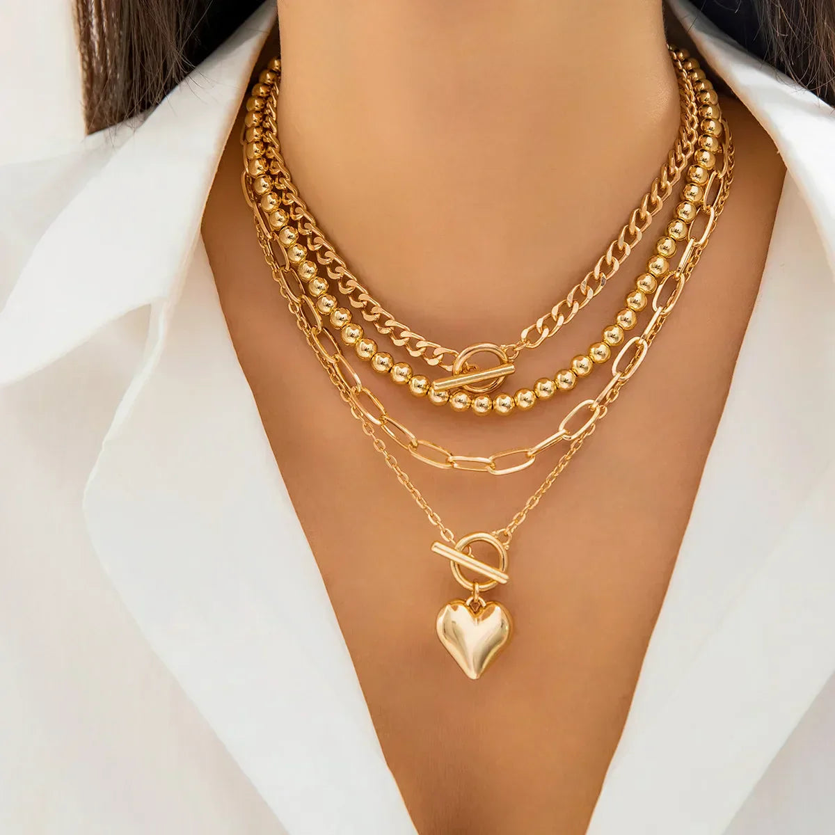 HeartGleam - Set de colliers pendentifs cœurs dorés élégants