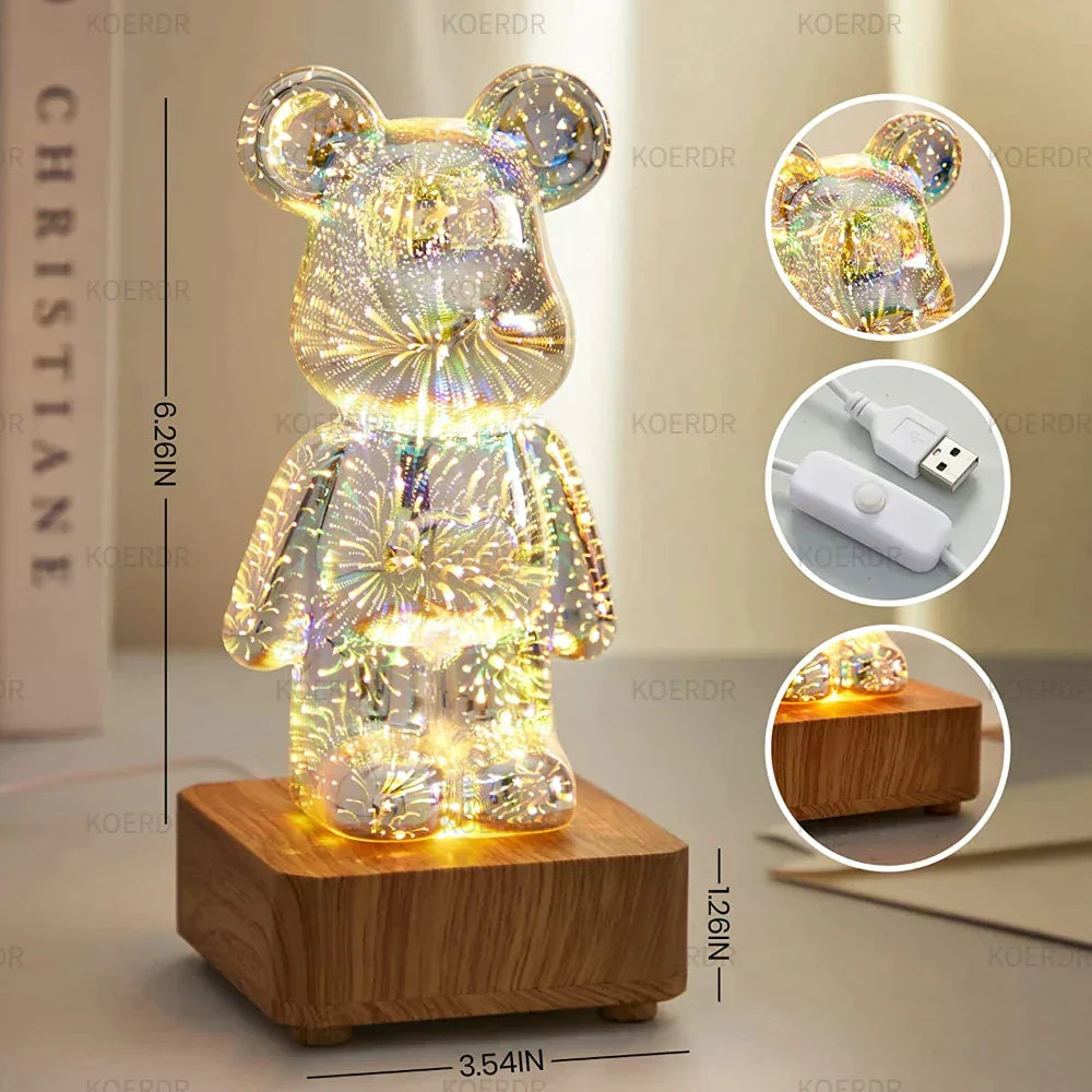StarBear - Lampe 3D Effet Feux d'Artifice Magique